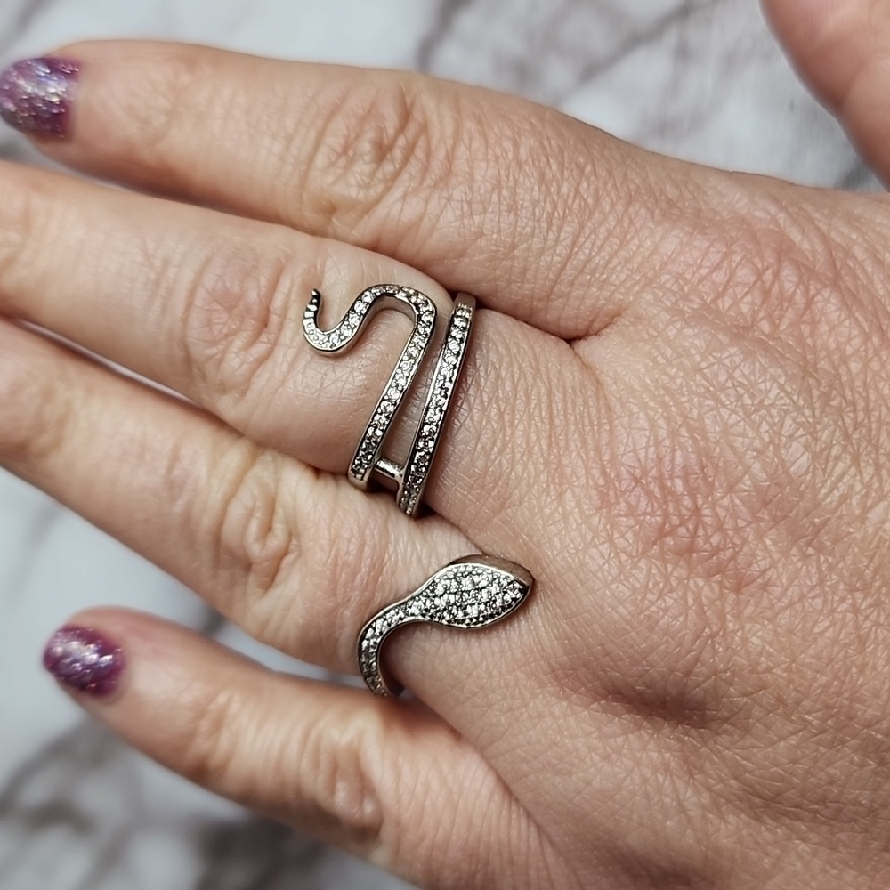 Sterling Silver Snake Double Ring - image 7